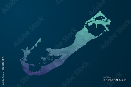 Bermuda Map - Polygon Style Vector Illustration with Teal Blue Gradient, Low Poly Geometric Design, Digital and Technology Inspired, Clean Silhouette on Dark Background.