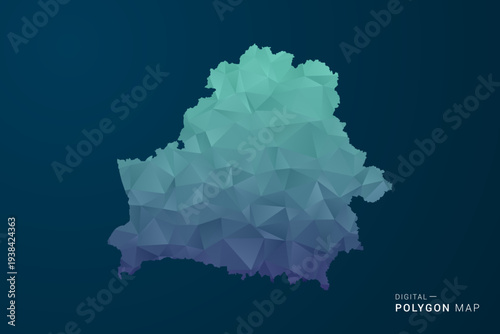 Belarus Map - Polygon Style Vector Illustration with Teal Blue Gradient, Low Poly Geometric Design, Digital and Technology Inspired, Clean Silhouette on Dark Background.