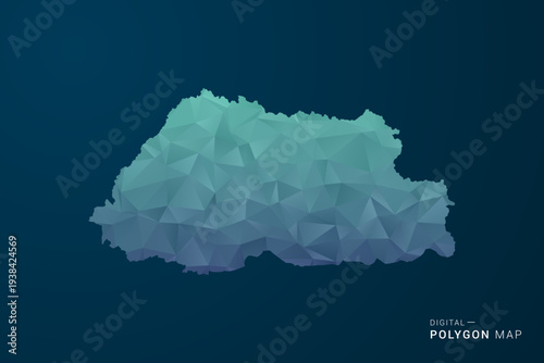 Bhutan Map - Polygon Style Vector Illustration with Teal Blue Gradient, Low Poly Geometric Design, Digital and Technology Inspired, Clean Silhouette on Dark Background.