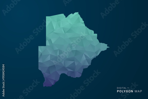 Botswana Map - Polygon Style Vector Illustration with Teal Blue Gradient, Low Poly Geometric Design, Digital and Technology Inspired, Clean Silhouette on Dark Background.