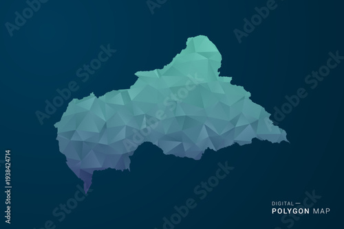 Central African Republic Map - Polygon Style Vector Illustration with Teal Blue Gradient, Low Poly Geometric Design, Digital and Technology Inspired, Clean Silhouette on Dark Background.