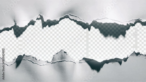 Torn paper effect with transparent background, simulating a ripped opening to reveal a hidden layer