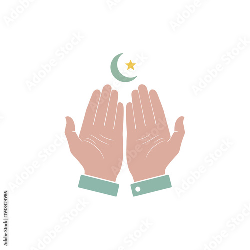minimal flat vector icon of prayer hands making dua, Eid al-Adha theme