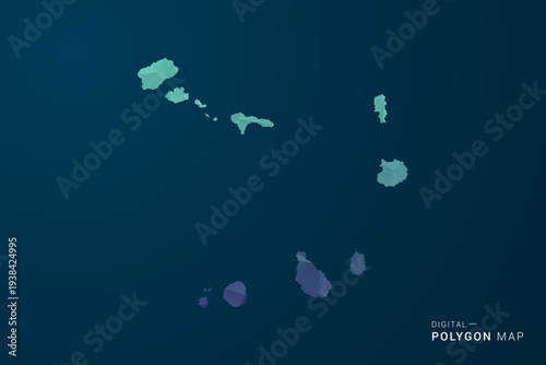 Cabo Verde Map - Polygon Style Vector Illustration with Teal Blue Gradient, Low Poly Geometric Design, Digital and Technology Inspired, Clean Silhouette on Dark Background.