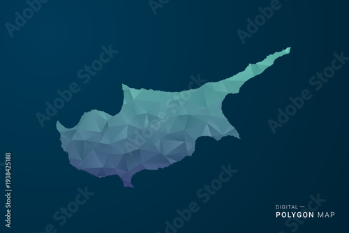 Cyprus Map - Polygon Style Vector Illustration with Teal Blue Gradient, Low Poly Geometric Design, Digital and Technology Inspired, Clean Silhouette on Dark Background.