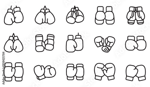 Combat Sports Equipment Icons Featuring Boxing Gloves