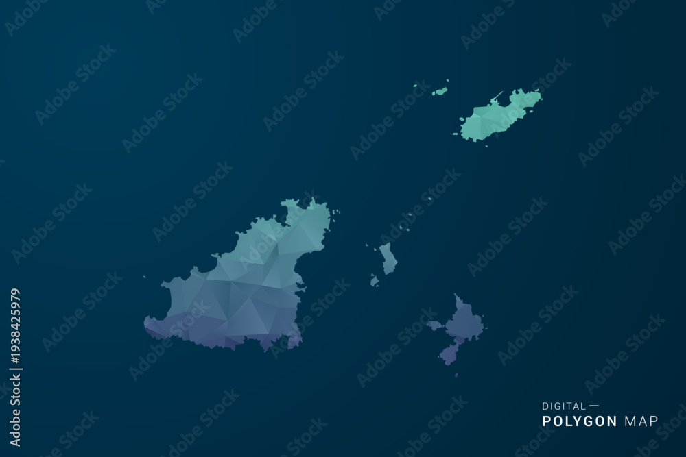Fototapeta premium Guernsey Map - Polygon Style Vector Illustration with Teal Blue Gradient, Low Poly Geometric Design, Digital and Technology Inspired, Clean Silhouette on Dark Background.