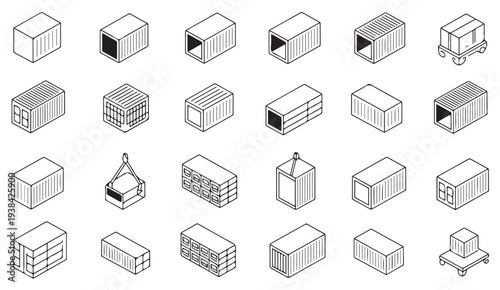 Minimal Isometric Parcel Box Icons for Shipping and Storage Systems