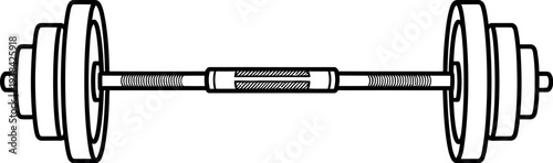 Simple black and white line art icon depicting a weight lifting barbell with adjustable plates