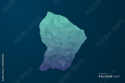 French Guiana Map - Polygon Style Vector Illustration with Teal Blue Gradient, Low Poly Geometric Design, Digital and Technology Inspired, Clean Silhouette on Dark Background.