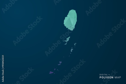 Saint Vincent and the Grenadines Map - Polygon Style Vector Illustration with Teal Blue Gradient, Low Poly Geometric Design, Digital and Technology Inspired, Clean Silhouette on Dark Background.