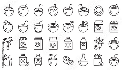 Smoothie and Lemonade Beverage Line Icons Minimal Collection