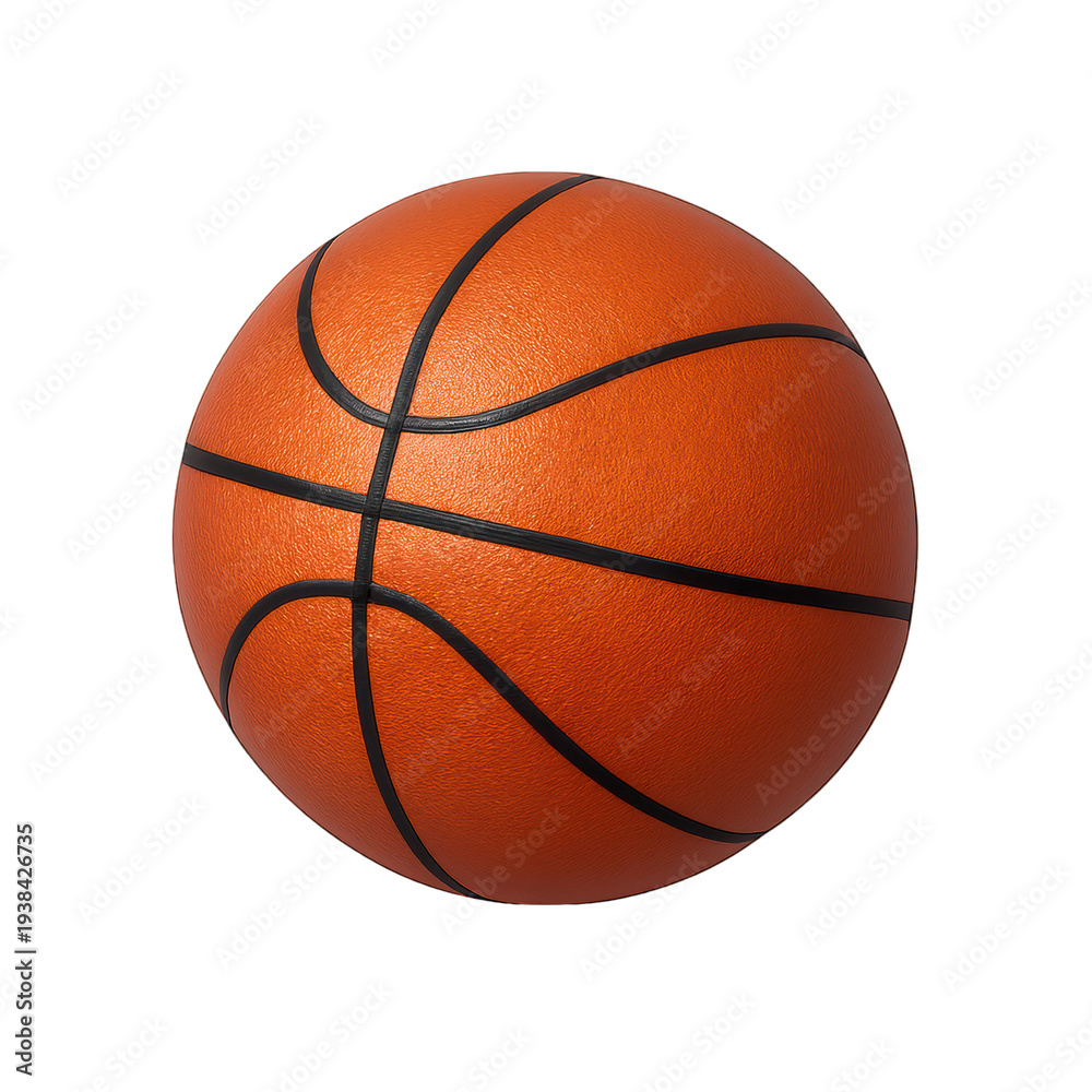 Fototapeta premium A bright orange basketball with black lines and a smooth surface resting alone in the center of the image isolated on white
