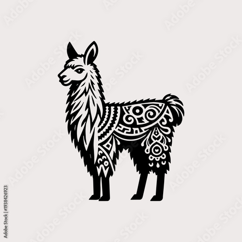 Ornate Llama Silhouette with Tribal Pattern Illustration