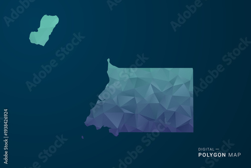 Equatorial Guinea Map - Polygon Style Vector Illustration with Teal Blue Gradient, Low Poly Geometric Design, Digital and Technology Inspired, Clean Silhouette on Dark Background.