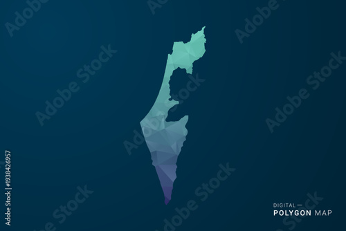 Palestine Map - Polygon Style Vector Illustration with Teal Blue Gradient, Low Poly Geometric Design, Digital and Technology Inspired, Clean Silhouette on Dark Background.