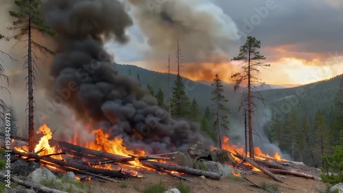 A significant and extensive uncontrolled blaze occurring in a protected wilderness region designated for canoeing, consuming a vast area of forest land