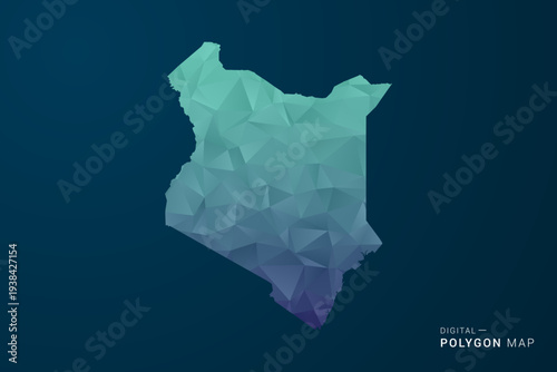 Kenya Map - Polygon Style Vector Illustration with Teal Blue Gradient, Low Poly Geometric Design, Digital and Technology Inspired, Clean Silhouette on Dark Background.