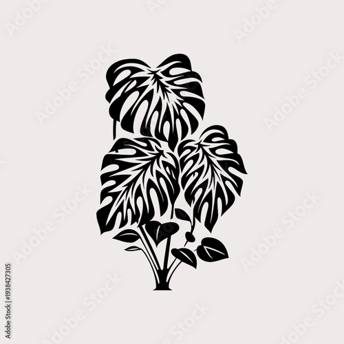 Stylized Monstera Deliciosa Tropical Plant Silhouette