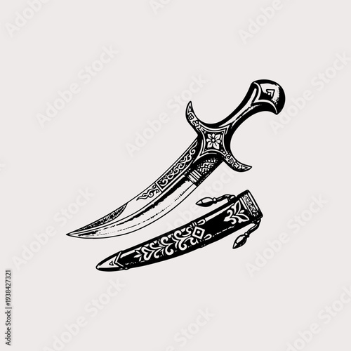 Konstfotografi Ornate Ceremonial Dagger with Decorative Scabbard Illustration