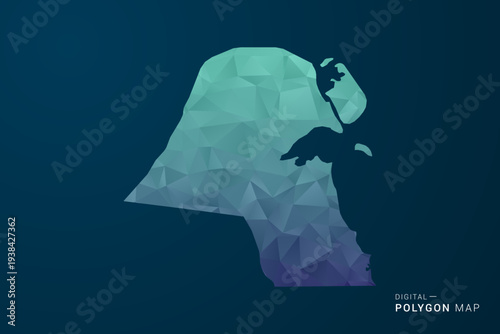 Kuwait Map - Polygon Style Vector Illustration with Teal Blue Gradient, Low Poly Geometric Design, Digital and Technology Inspired, Clean Silhouette on Dark Background.
