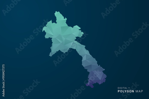 Laos Map - Polygon Style Vector Illustration with Teal Blue Gradient, Low Poly Geometric Design, Digital and Technology Inspired, Clean Silhouette on Dark Background.
