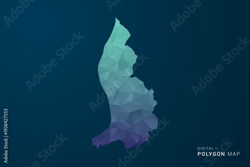 Liechtenstein Map - Polygon Style Vector Illustration with Teal Blue Gradient, Low Poly Geometric Design, Digital and Technology Inspired, Clean Silhouette on Dark Background.