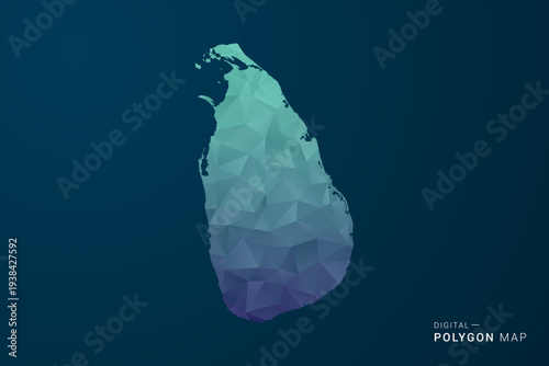 Sri Lanka Map - Polygon Style Vector Illustration with Teal Blue Gradient, Low Poly Geometric Design, Digital and Technology Inspired, Clean Silhouette on Dark Background.