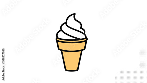 Delicious soft serve vanilla ice cream in a crispy wafer cone with a golden brown base and swirling top design.