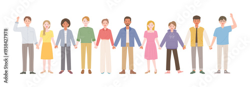 Diverse group of people standing together in a line