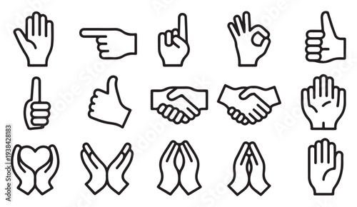 Minimal Hand Gesture Outline Vector Icons for Communication Concepts