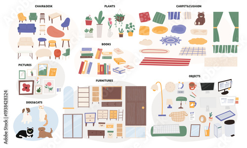 Collage of various colorful objects and patterns