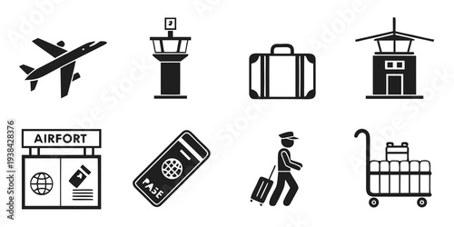 A collection of travel and airport related icons and symbols Vector