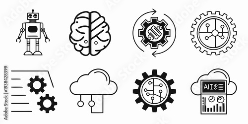 Diverse icons representing artificial intelligence and machine learning concepts Vector