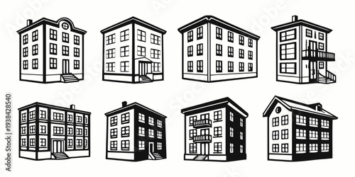 A collection of various architectural building designs and styles Vector