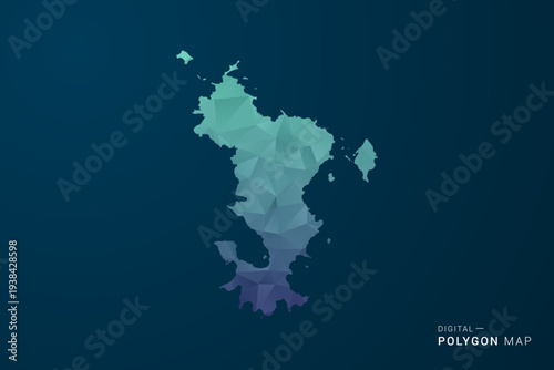 Mayotte Map - Polygon Style Vector Illustration with Teal Blue Gradient, Low Poly Geometric Design, Digital and Technology Inspired, Clean Silhouette on Dark Background.
