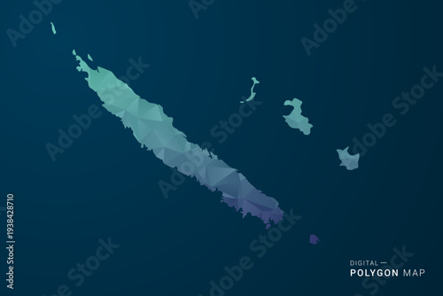 New Caledonia Map - Polygon Style Vector Illustration with Teal Blue Gradient, Low Poly Geometric Design, Digital and Technology Inspired, Clean Silhouette on Dark Background.