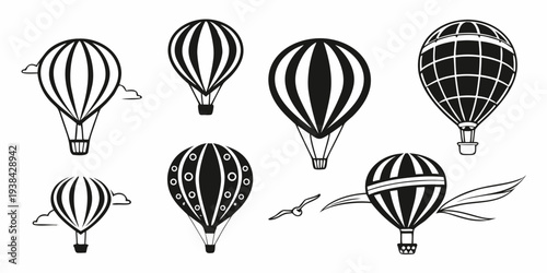 Assorted hot air balloons floating in the sky with various patterns and designs Vector