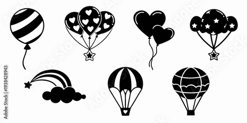 A delightful assortment of hot air balloons and a bat in a playful scene Vector