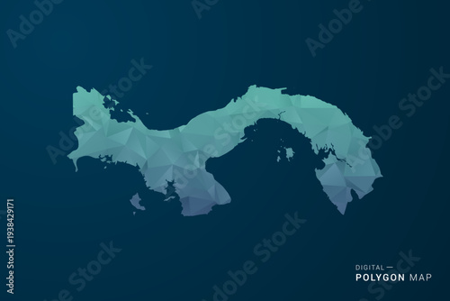 Panama Map - Polygon Style Vector Illustration with Teal Blue Gradient, Low Poly Geometric Design, Digital and Technology Inspired, Clean Silhouette on Dark Background.