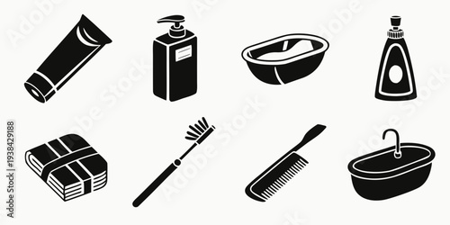 A collection of various grooming and personal care tools and accessories. Vector
