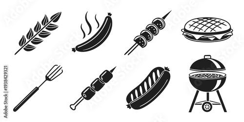 Assorted grilling tools and ingredients ready for a barbecue feast Vector