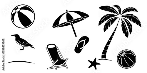 Assorted beach items and tropical elements in a playful illustration Vector