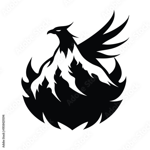 Phoenix Firebird Mountain Landscape Double Exposure Silhouette Vector