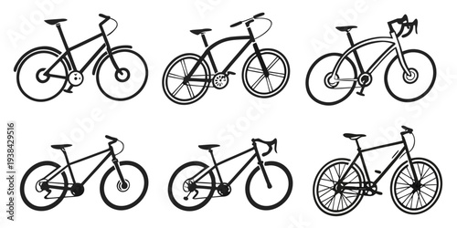 A diverse collection of bicycles showcasing various designs and functionalities Vector