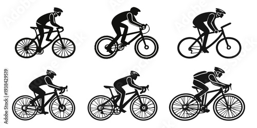Group of cyclists riding on a road with different cycling techniques and positions Vector