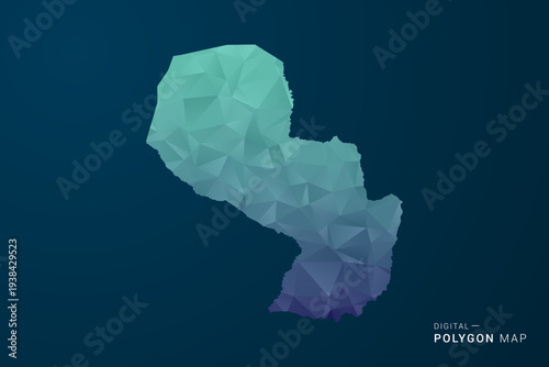 Paraguay Map - Polygon Style Vector Illustration with Teal Blue Gradient, Low Poly Geometric Design, Digital and Technology Inspired, Clean Silhouette on Dark Background.