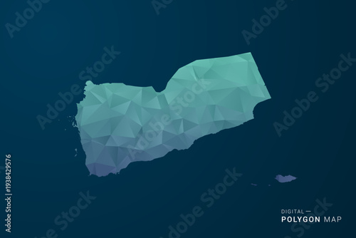 Yemen Map - Polygon Style Vector Illustration with Teal Blue Gradient, Low Poly Geometric Design, Digital and Technology Inspired, Clean Silhouette on Dark Background.