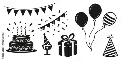 A delightful assortment of party decorations and gifts for a joyful celebration Vector