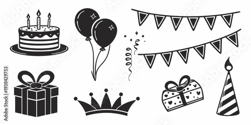 A festive scene with party decorations and gifts for a celebration event Vector